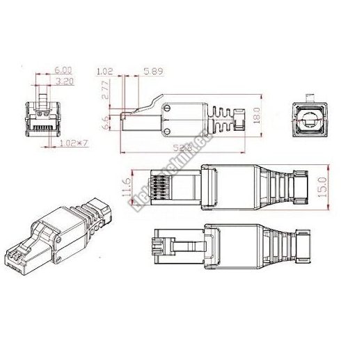 5003D RJ45 szerszám nélkül szerelhető moduláris dugó 8P8C CAT6, CAT7 UTP tömör erű kábelre