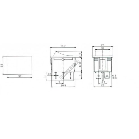 5432CB 2ák.6p.3áll.Billenő kapcsoló.250V/15A.