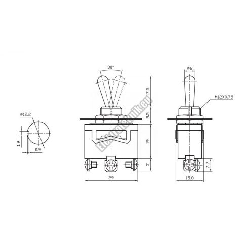 5473B 1ák.3p.3áll.Mindkét irányból visszaálló karos kapcsoló.250V/15A.
