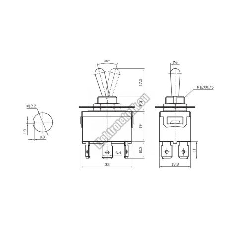 5474 2ák.6p.3áll.Mindkét irányból visszaálló karos kapcsoló.250V/10A.
