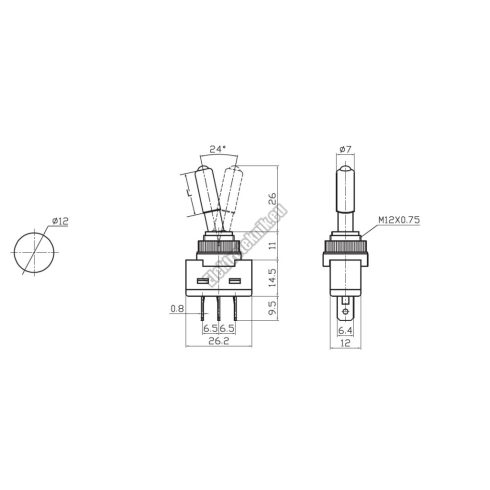 5479RD 1ák.3p.2áll.Világító karos kapcsoló.12V/20A.Piros LED világítással. 