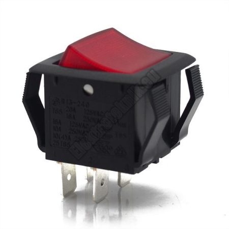 54906 2ák.4p.2áll.Világító billenő kapcsoló.250V/10A.Piros világítással.