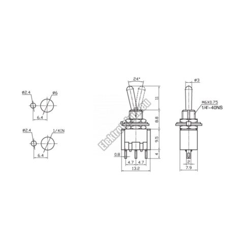 5507 1ák.3p.2áll.Karos kapcsoló.250V/3A.