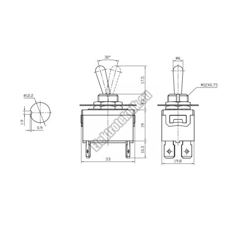 5513 2ák.4p.2áll.Karos kapcsoló.250V/10A.
