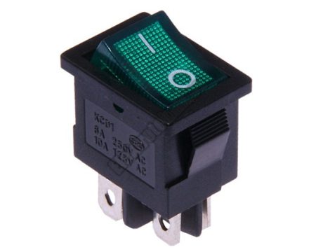 5566GR 2ák.4p.2áll.Világító billenő kapcsoló.250V/6A.Zöld világítással. 