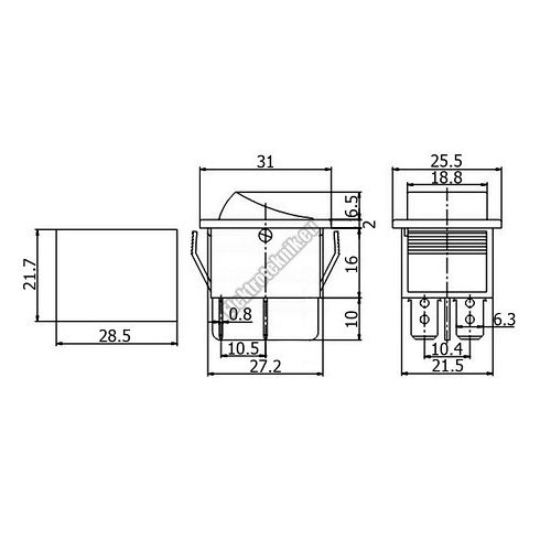5587AA 2ák.6p.2áll.Billenő kapcsoló.250V/15A.