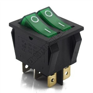 5599GR 2ák.6p.2áll.Dupla világító billenő kapcsoló.250V/15A.Zöld világítással.