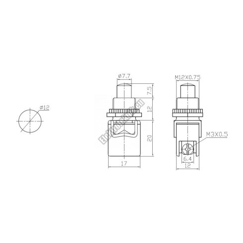 5646W 1ák.2p.Nyomógomb nyitó.250V/4A.ON-(OFF). 