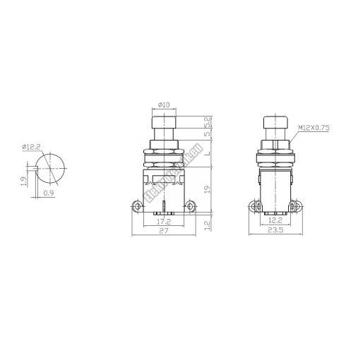 5651 2ák.6p.Nyomógomb.250V/2A.ON-(ON).