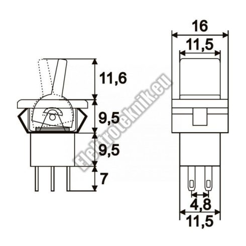 5675 2ák.6p.3áll.Karos kapcsoló.250V/3A.